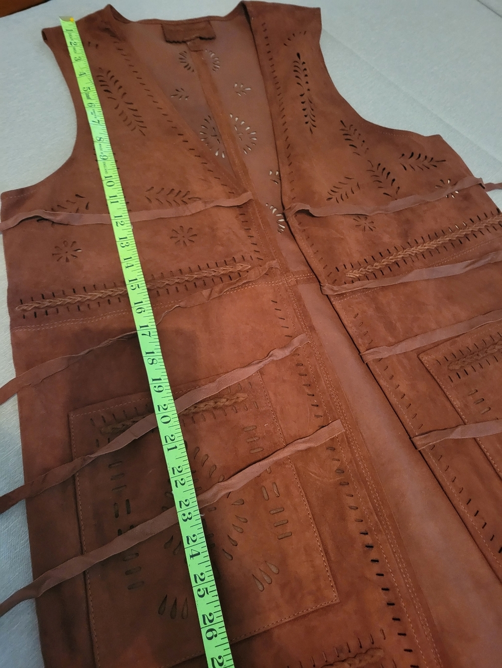 NWT Sundance Brown Suede Leather Laser-Cut Long Vest Size S - Picture 7 of 8
